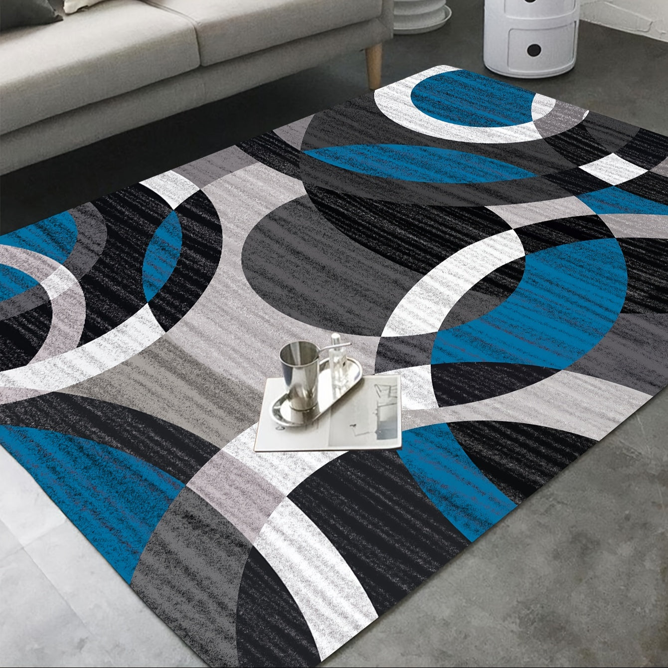 Modern Geometric Print Non-Slip Floor Mat - Perfect for Living Room, Bedroom, Entrance - Easy to Clean Polyester, Stain-Resistant - Adds Artistic Touch to Home Decor, Living Room Rugs