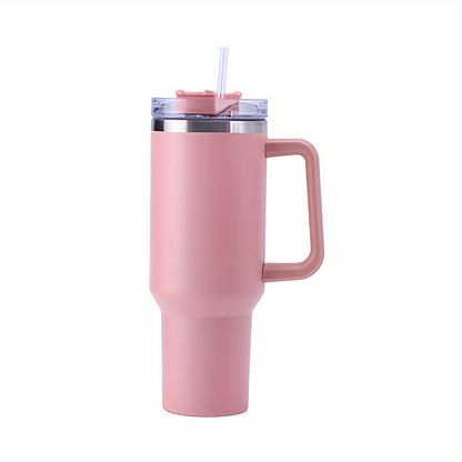 40oz stainless steel tumbler with handle & straw, BPA-free, ideal for car, home, office. Great for summer drinks & birthdays.