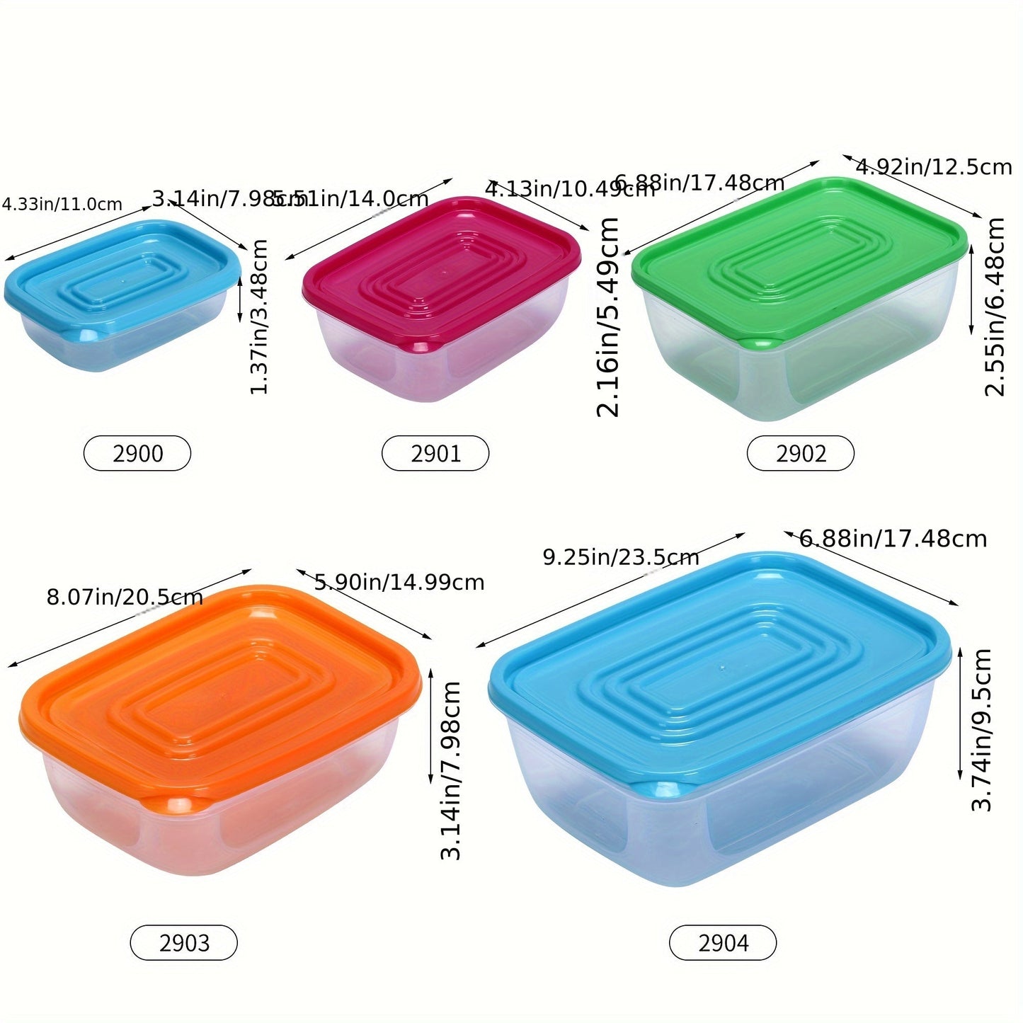 A collection of square and round plastic storage containers with airtight seals, perfect for keeping food organized in the refrigerator.