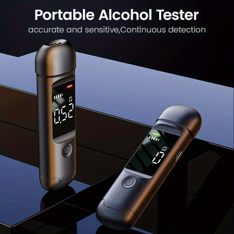 Compact Digital Breathalyzer with LCD Display, Accurate and Sensitive, Rechargeable via Type-C, Ideal for Personal Use.