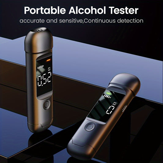 Compact Digital Breathalyzer with LCD Display, Accurate and Sensitive, Rechargeable via Type-C, Ideal for Personal Use.