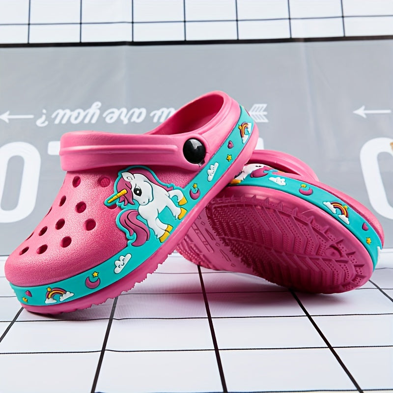 Children's blue dinosaur clogs: breathable, non-slip sandals with charms for indoor/outdoor use.