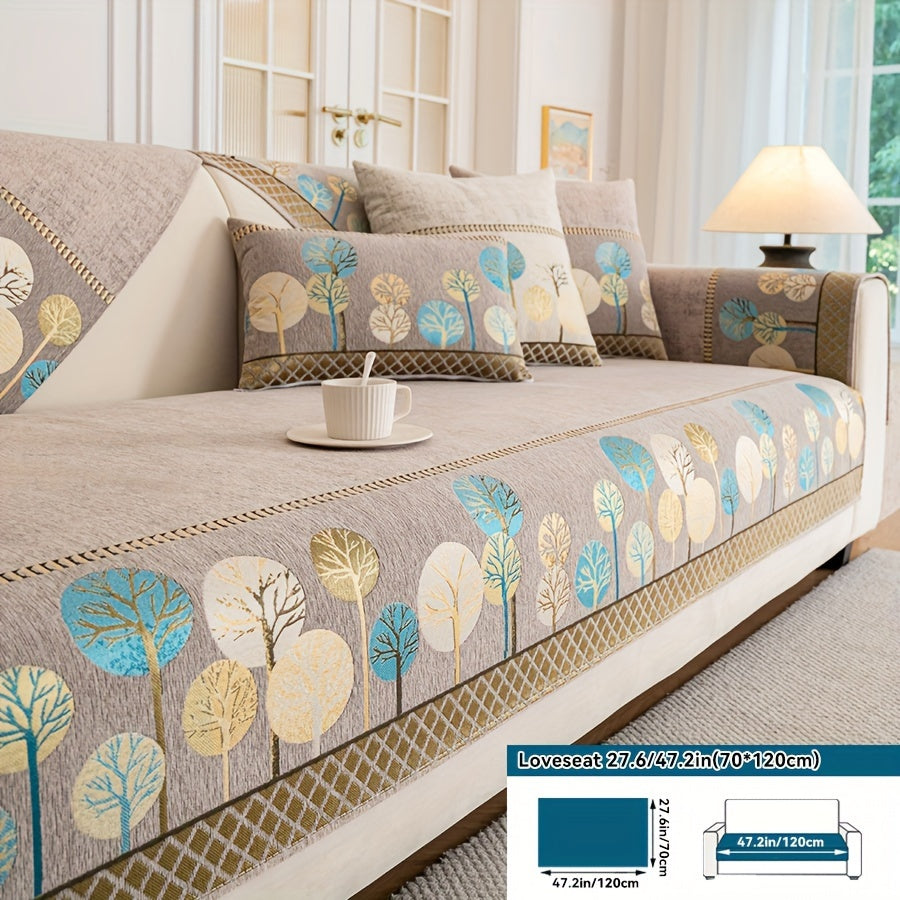 Luxurious non-slip sofa cover with tree motif, suitable for 1-4 seat sofas in any room. Pet-friendly, machine washable, and durable for all seasons.