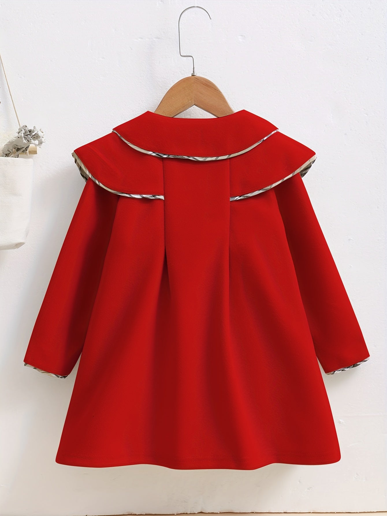 Chic Girls' Red Long-Sleeve Fleece Coat with Bow Detail has a casual round neck, button front, and is machine washable. Perfect for autumn/winter outerwear.