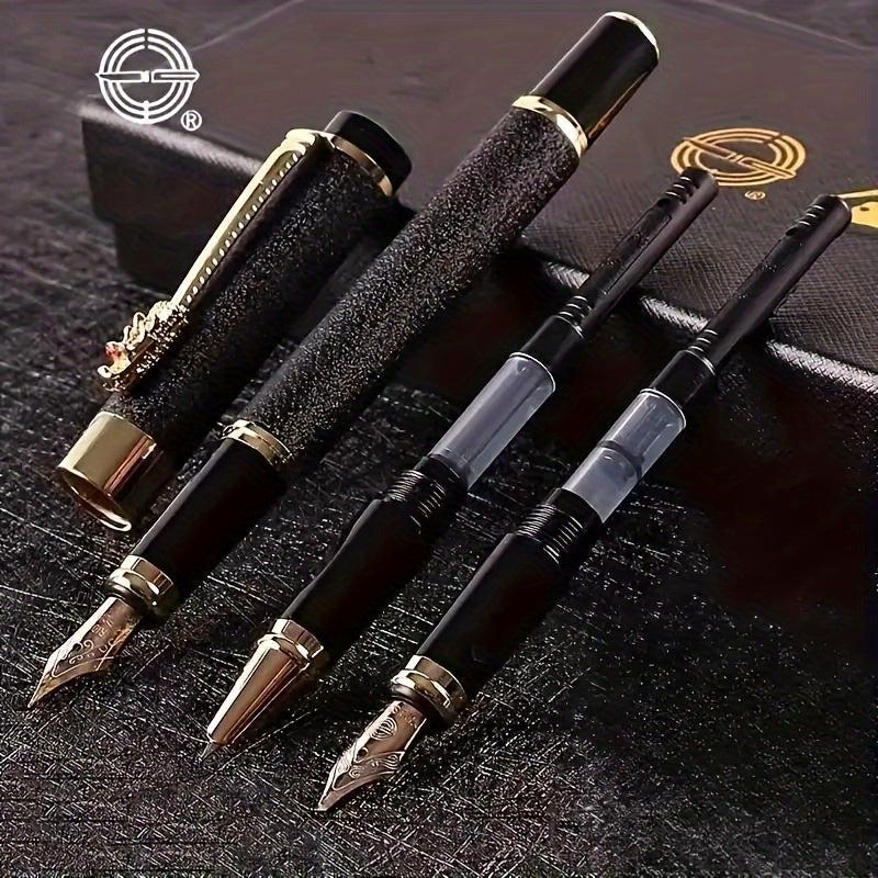 Luxury pen case set with ergonomic metal writing pens featuring medium rhodium plated tip and plastic material. Suitable for calligraphy practice and office use.