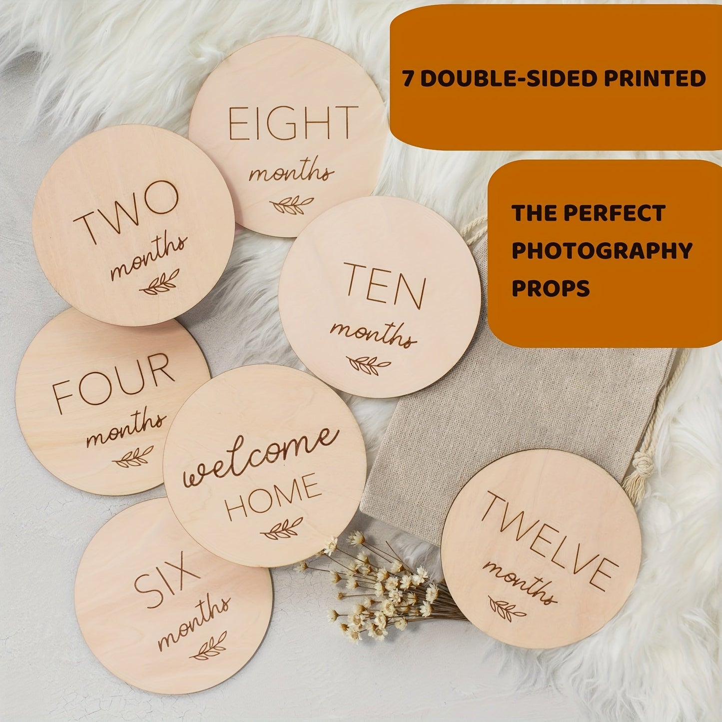 Set of 7 Wooden Milestone Cards - Dual-Sided Growth Tracker for Baby's First Year & Pregnancy Progress - Ideal Birth Gift for Cherished Memories in Natural Tan