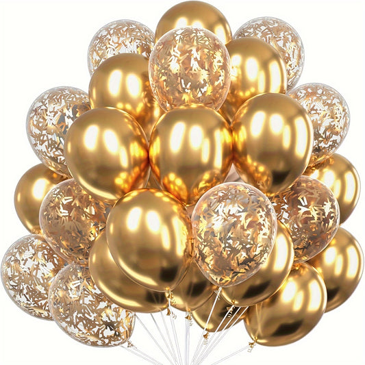 31pcs Luxe Metallic Golden Latex Balloons Set for Wedding, Birthday, Valentine's Day, and Ramadan Mubarak celebrations.