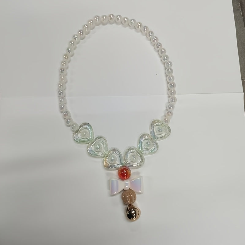 Handcrafted Heart-Shaped Necklace with Artificial Pearls and Colorful Beads, Ideal for Festive Gatherings, Birthday Celebrations, and Thoughtful Gifts. This piece exudes an elegant charm suitable for everyday wear.