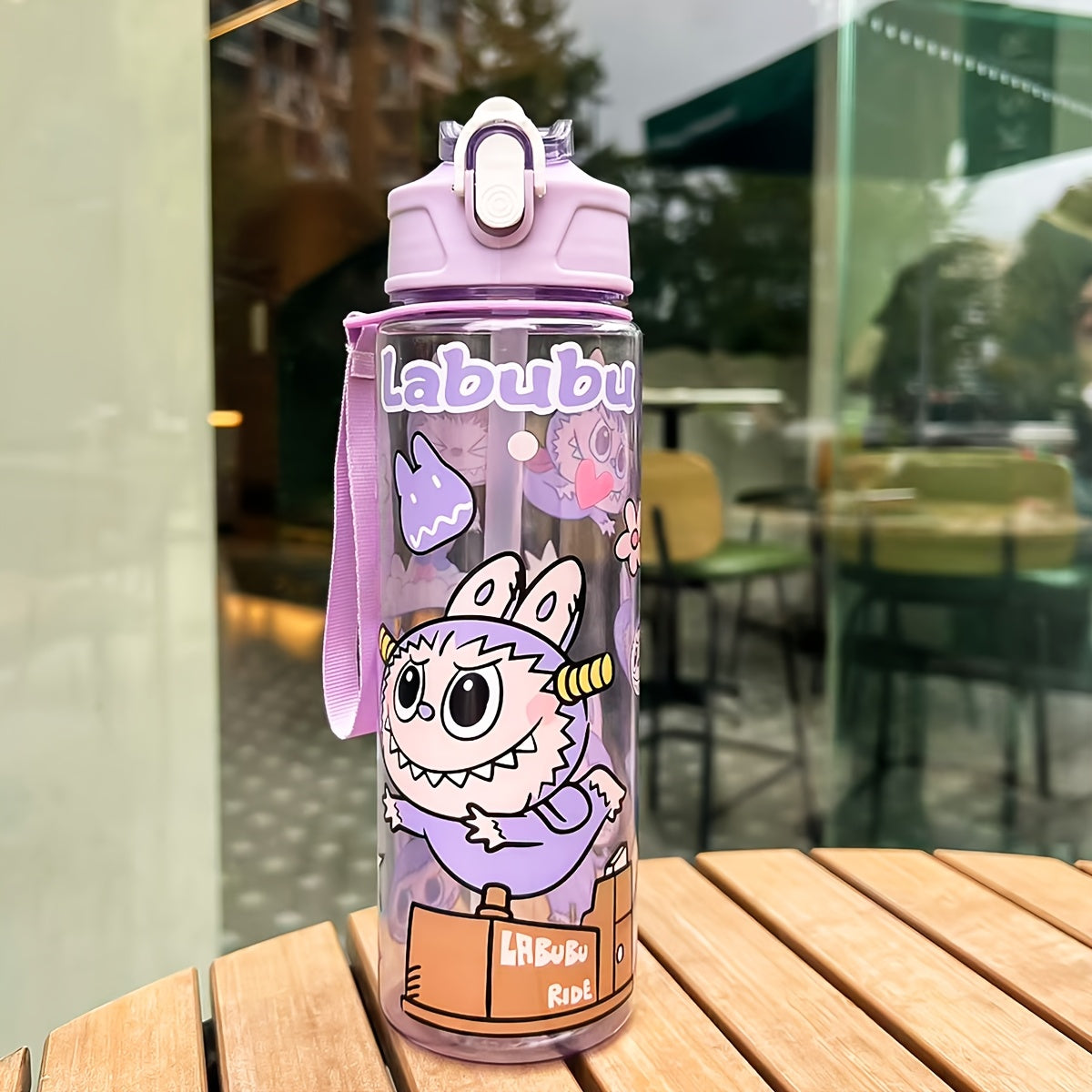 Labubu Cartoon Themed Water Bottle, 700ml, Leak-Proof with Straw, Ideal for Running & Outdoor Activities, Hand Wash Only, Festive Gift for Various Occasions