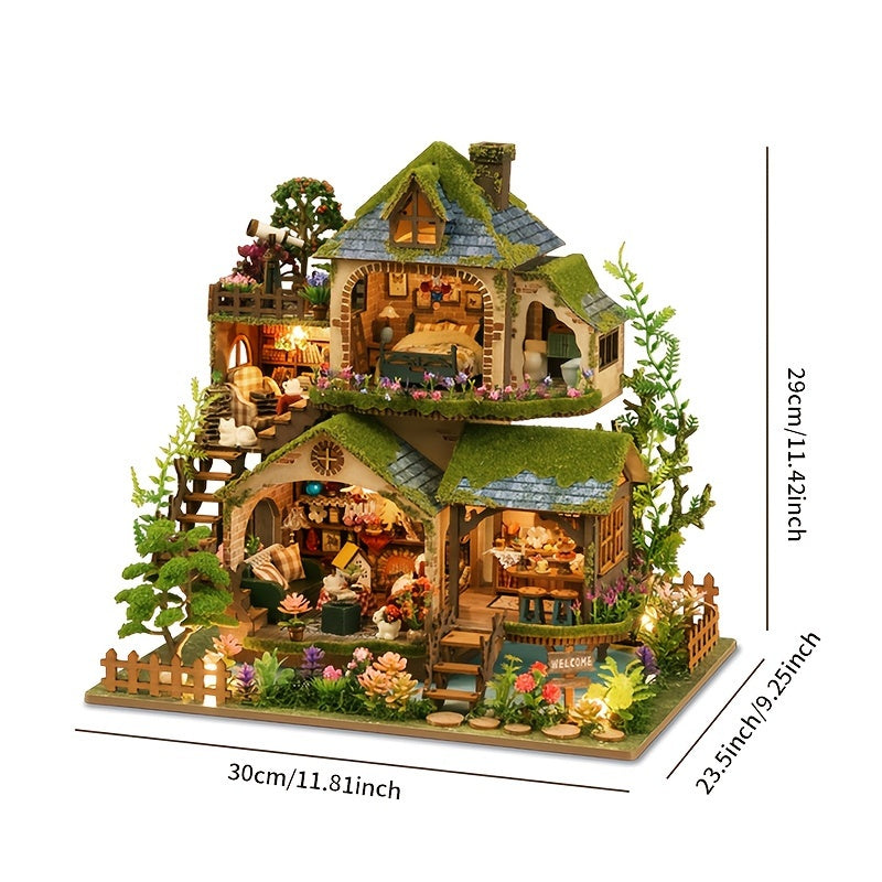 Forest Adventures 3D Wooden Puzzle House Model Kit, Handcrafted Dollhouse with Furniture, Educational, Artisan Craftsmanship, Ideal for Gifts, No Batteries Needed.