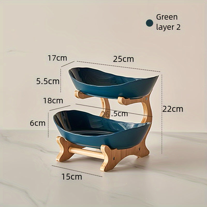 Scandinavian luxury style 2/3-tier fruit stand with double layer fruit bowl, ideal for living room or home snack tray, made of natural materials.