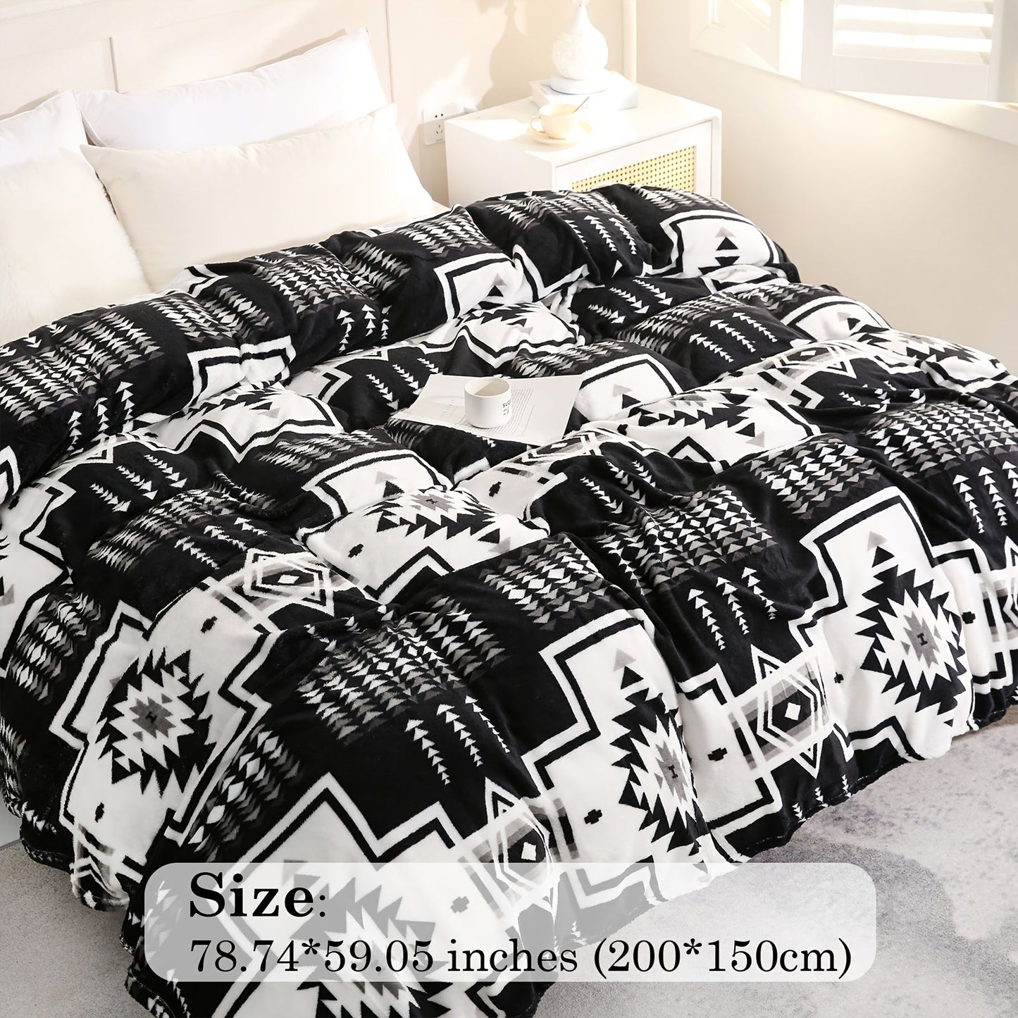 A multipurpose gift blanket for all seasons, this ethnic style geometric print flannel blanket is perfect for couches, sofas, offices, beds, camping, and travel. Measuring 1 piece and weighing 200gsm, this soft and warm throw blanket is perfect for