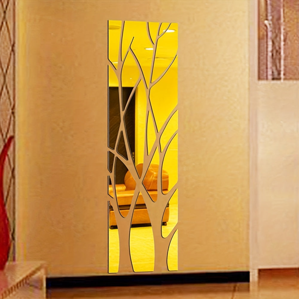 Three-dimensional mirror branch wall sticker for home decor in dining or living room.