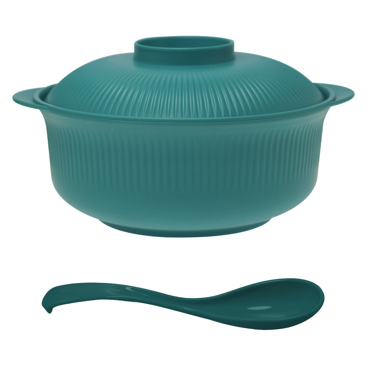 Large capacity plastic rice bowls set with lids and spoons, perfect for soup and noodles. Ideal for students, lunch, home, and restaurant use. 2-piece set, dishwasher safe.