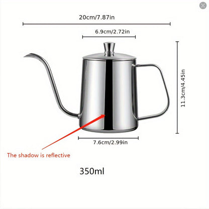 Stylish Japanese Stainless Steel Pour Over Coffee Kettle with Teflon Coating, Small Drip Coffee Pot with Cover and Curved Spout, 350-600ml Size