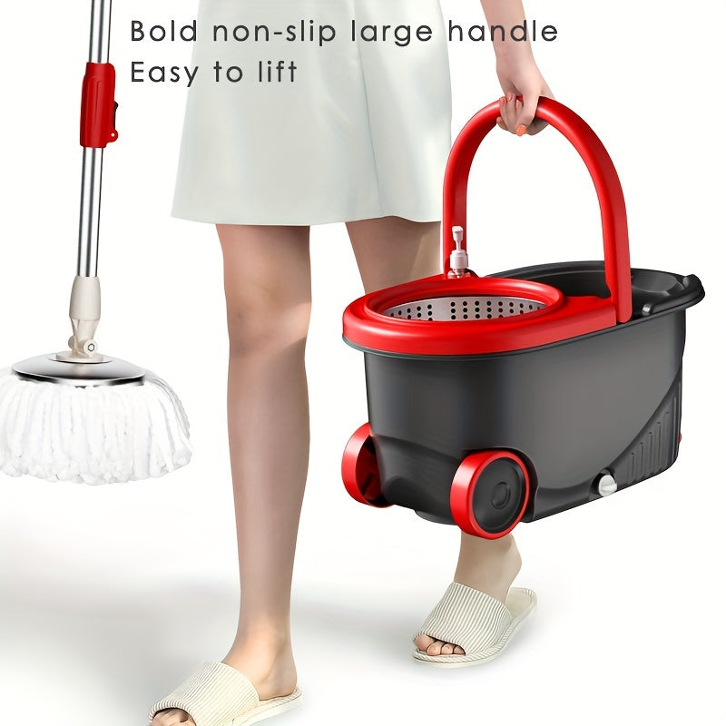 MOPPDUS Manual Double Drive Hand-Free Mop with Steel Basket and Plate - Multifunctional Rotating Mop for Kitchen, Bathroom, Living Room, and Toilet. No Electricity Required. Made of Durable Plastic.