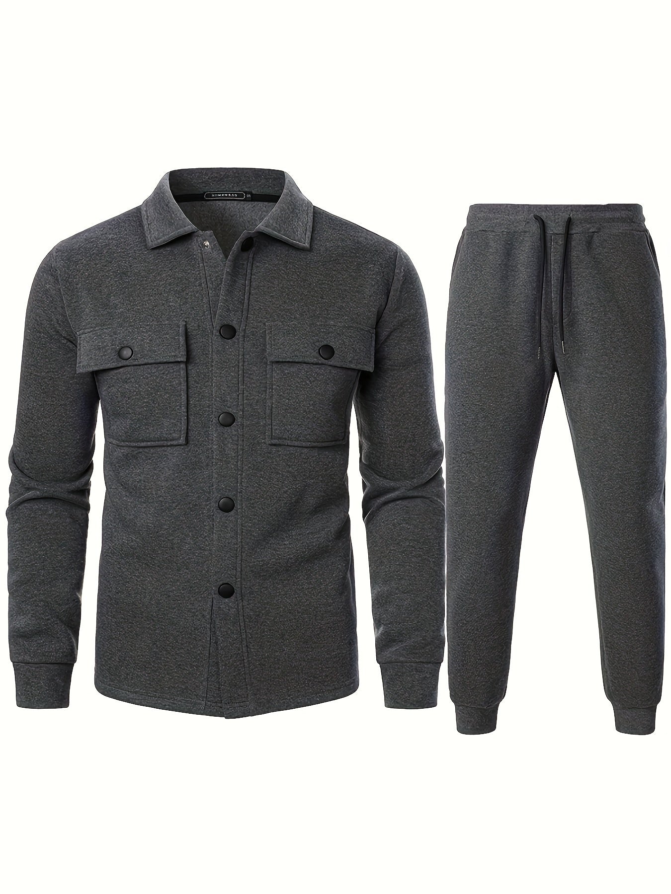 Casual fleece jacket for men, made of 100% polyester knit fabric with lapel collar, single-breasted with pockets.