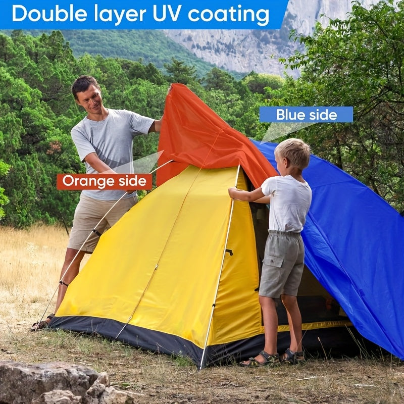 Durable rainproof tarpaulin with reinforced grommets for various uses such as truck cover, outdoor activities, camping, and tent accessories.