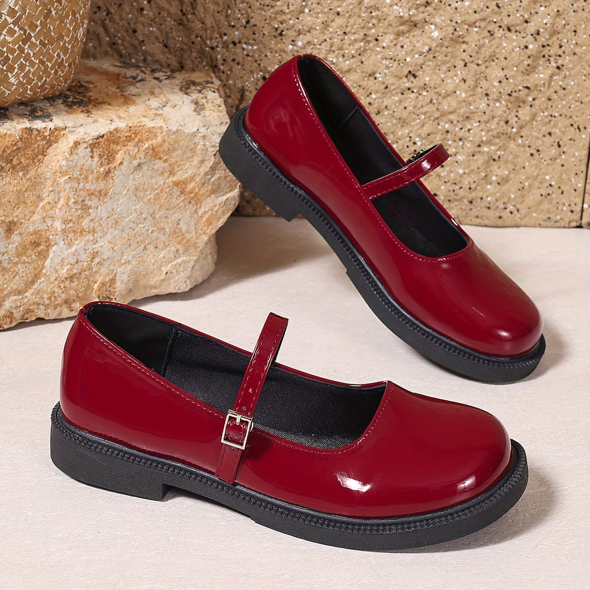 Women's Mary Jane flat shoes feature preppy style, solid color faux leather, a rubber sole, hand washable, spring all-season comfort, one-piece slip-on design with fabric insole.