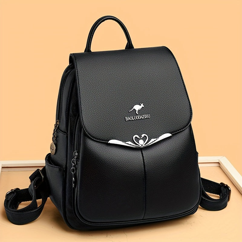 1pc Casual style Faux Leather Backpack for Women with practical pockets, zip closure, soft shell, durable & comfortable for daily & school use.