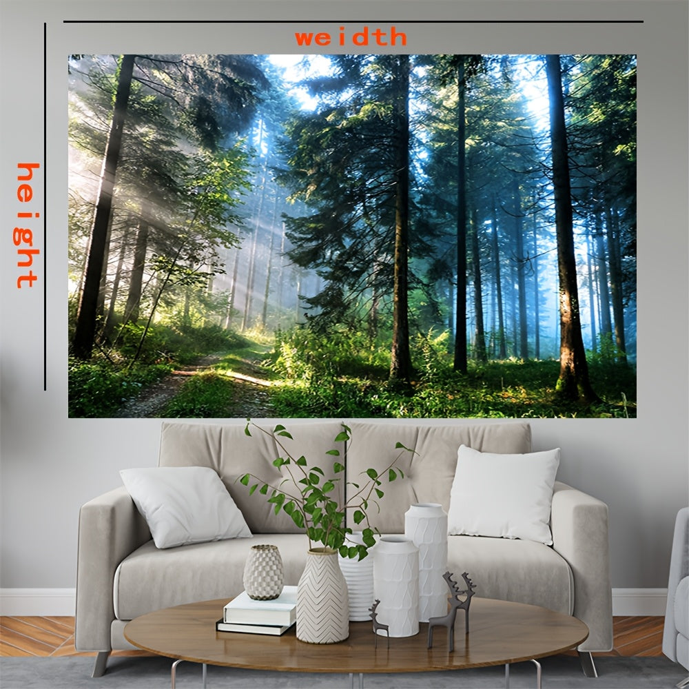 Super large forest landscape background decoration made of brushed polyester with a striped pattern. Comes with 6 pairs of installation package for indoor bedroom.