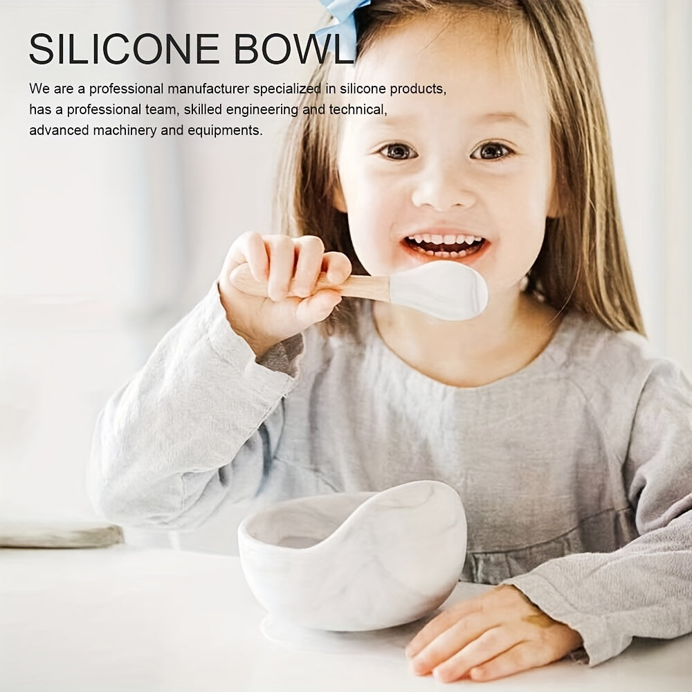 Baby Feeding Bowl and Spoon Set - This set includes a silicone baby bowl with suction cup, a wooden spoon, and a silicone suction base to prevent slipping. Perfect for toddlers, boys, and girls, this non-slip feeding kit is an ideal gift for Halloween