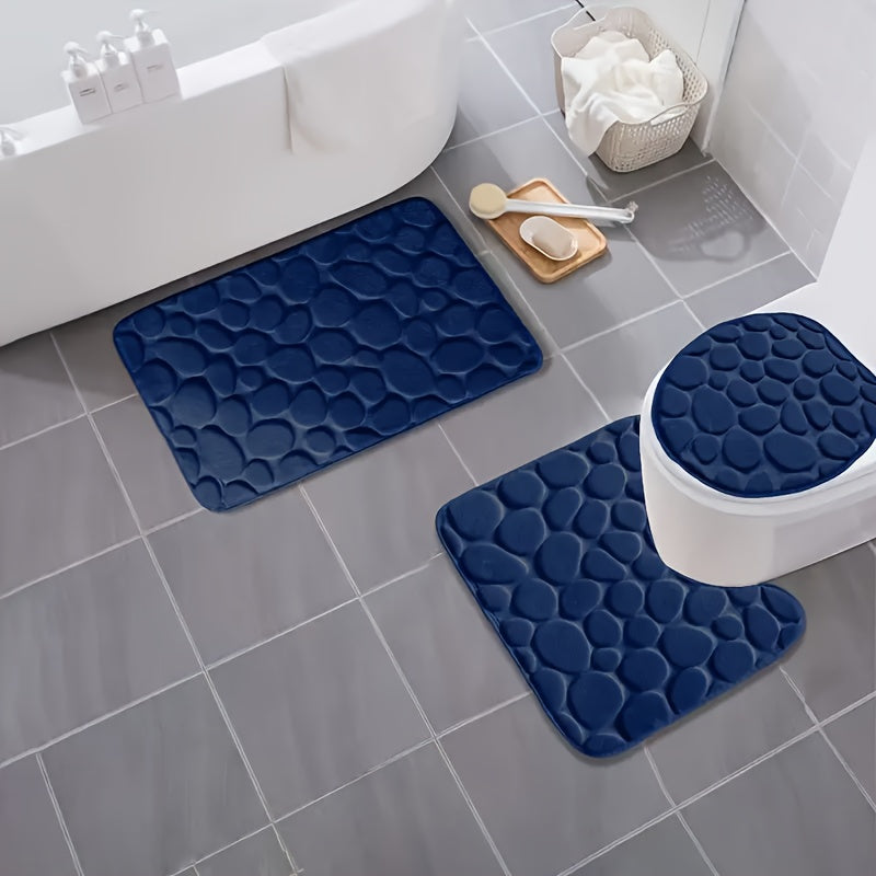 Bath Mat Set with Geometric Pattern, Soft and Absorbent, Non-Slip, Machine Washable, Polyester Material, for Bathroom.