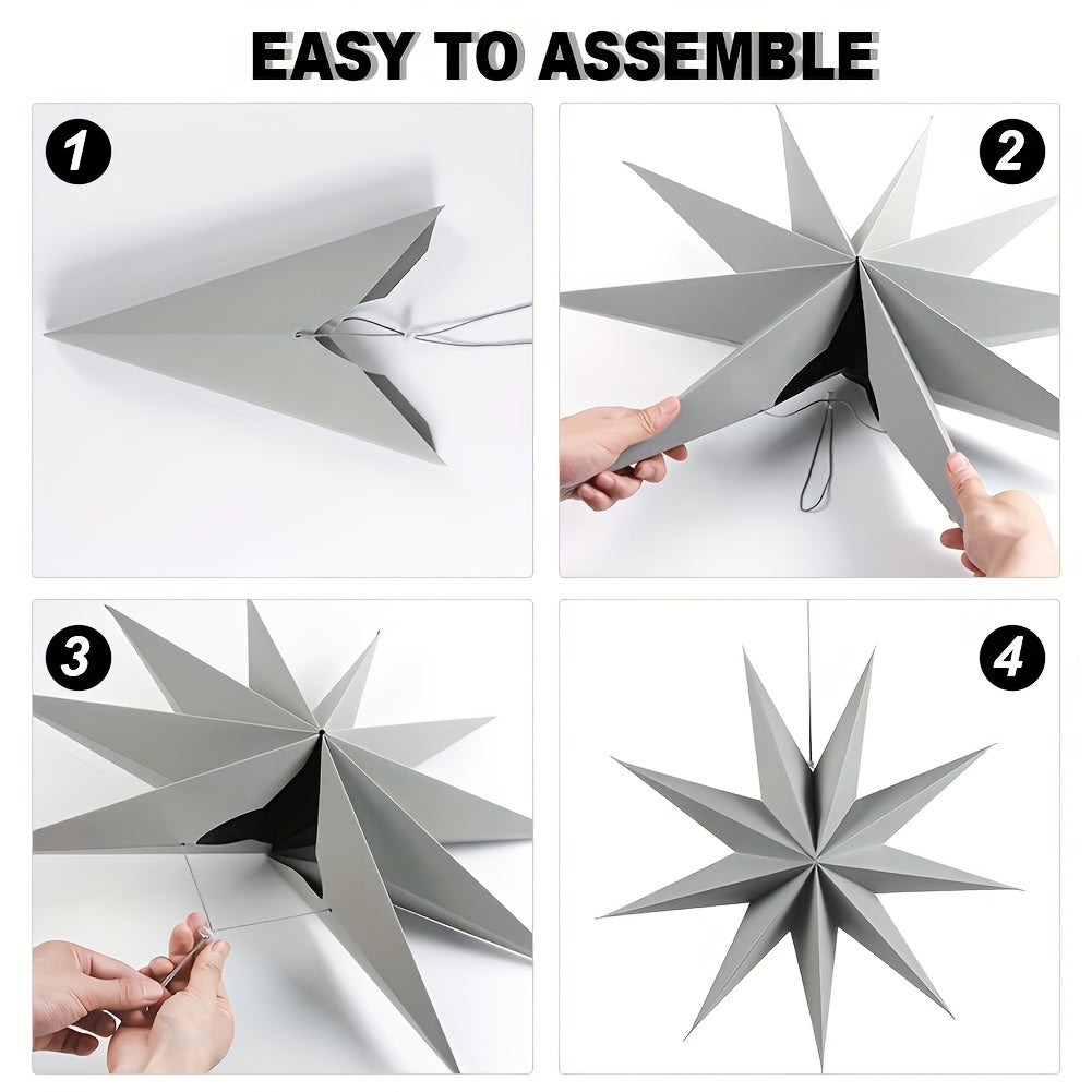 3 black, grey, and white 3D paper star lanterns, each measuring 30.48cm, ideal for Christmas and Xmas party decorations indoors.