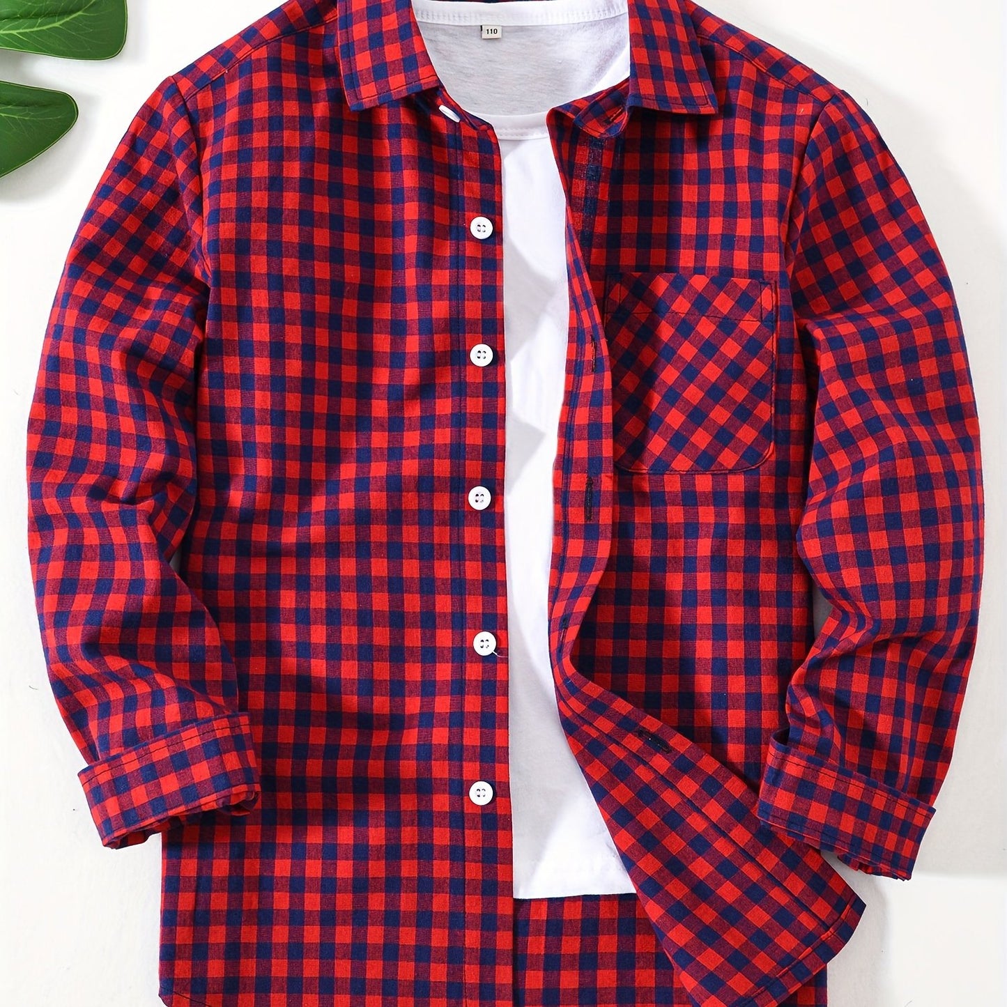 Children's preppy plaid long sleeve shirt made from 100% cotton woven fabric. Features a regular fit with lapel collar and button details. Non-stretch material suitable for boys and girls.