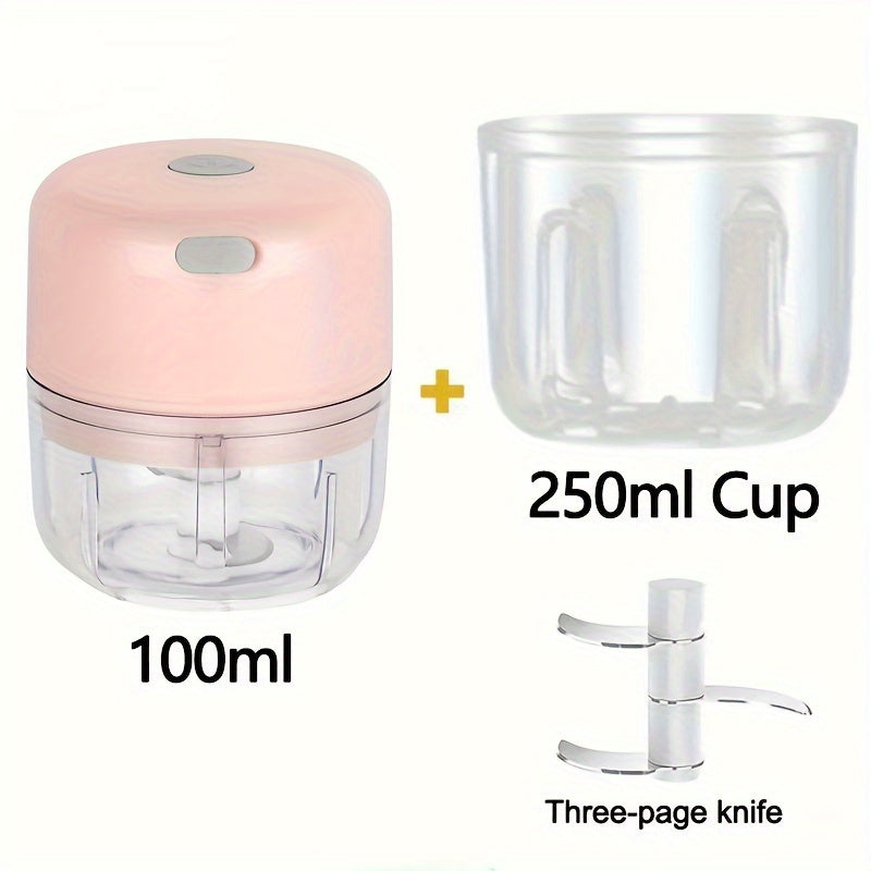 Mini kitchen electric garlic press chopper with USB rechargeable meat grinder (100ml/250ml).