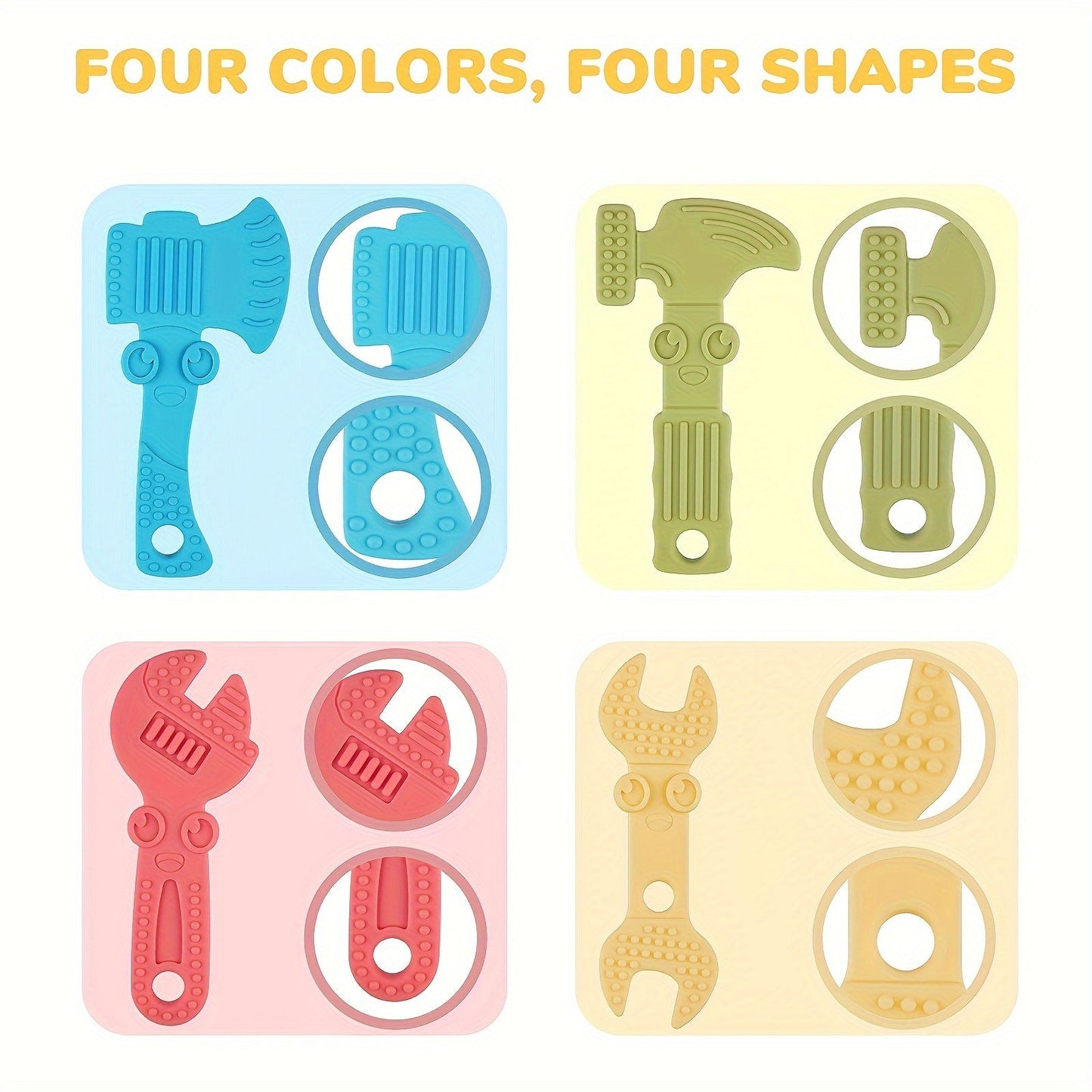 TYRY.HU 4-Pack Baby Tools Toys, Made from BPA-Free Silicone, Includes Soft-Textured Hammer, Wrench, Spanner, and Pliers, Perfect for Boys & Girls, Easy to Grip & Clean, Great Gift for Christmas & Thanksgiving