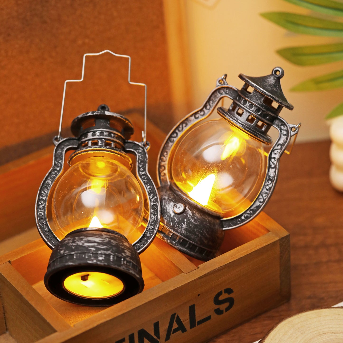 Mini LED lantern with battery included, ideal for decoration in bedroom, desk, wedding, party, or holidays. Made of plastic with faux candle light, non-rechargeable button battery included.