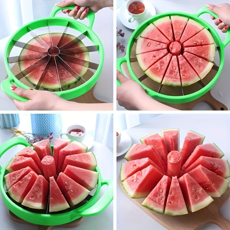 1 piece of Watermelon Slicer made from stainless steel, designed for creative and easy slicing of watermelons. This reusable tool can also be used as a fruit divider and is a must-have kitchen gadget among your kitchen supplies and accessories.