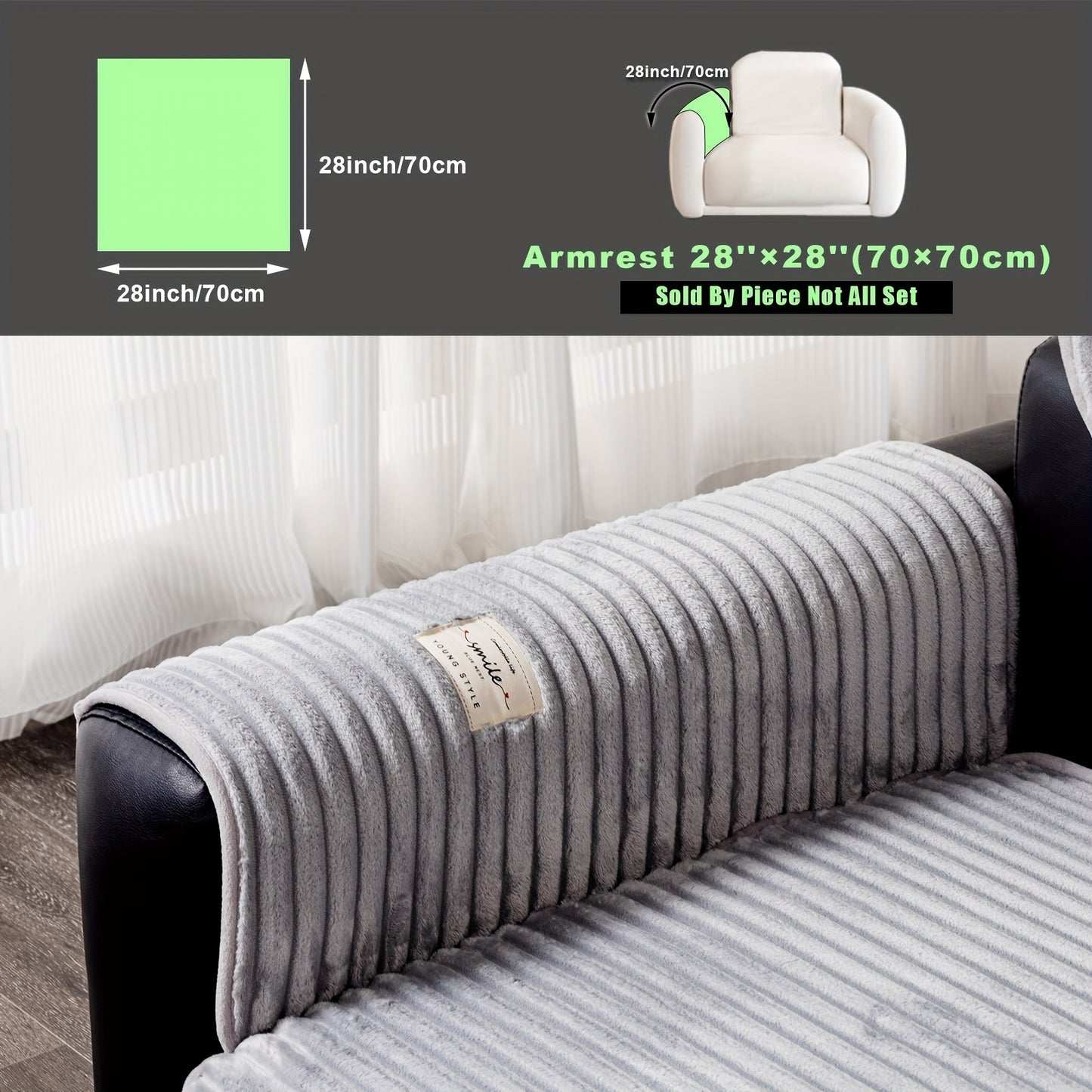 Smile Brand Plush Velvet Sofa Cover: Short pile, non-slip, pet-friendly, modern style. Machine washable. Sofa protector for all sizes. Made of polyester fabric, 250-300g weight.