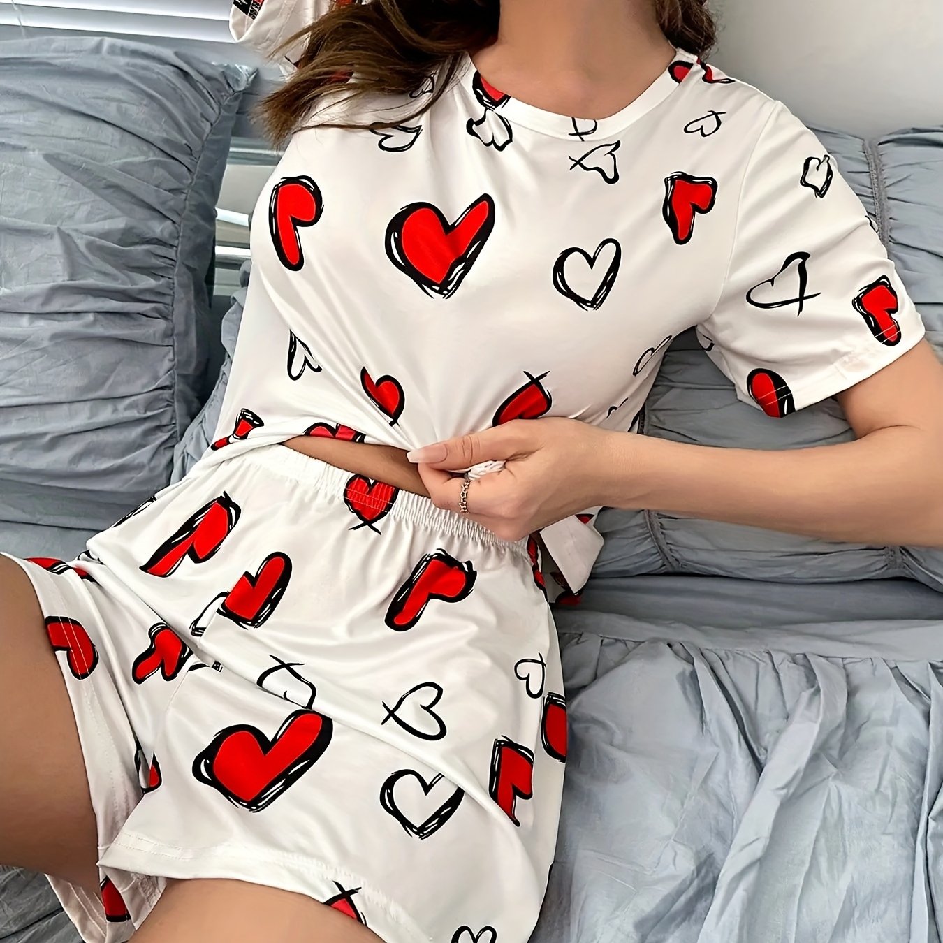 Short Sleeve Pajama Set with New Love Print