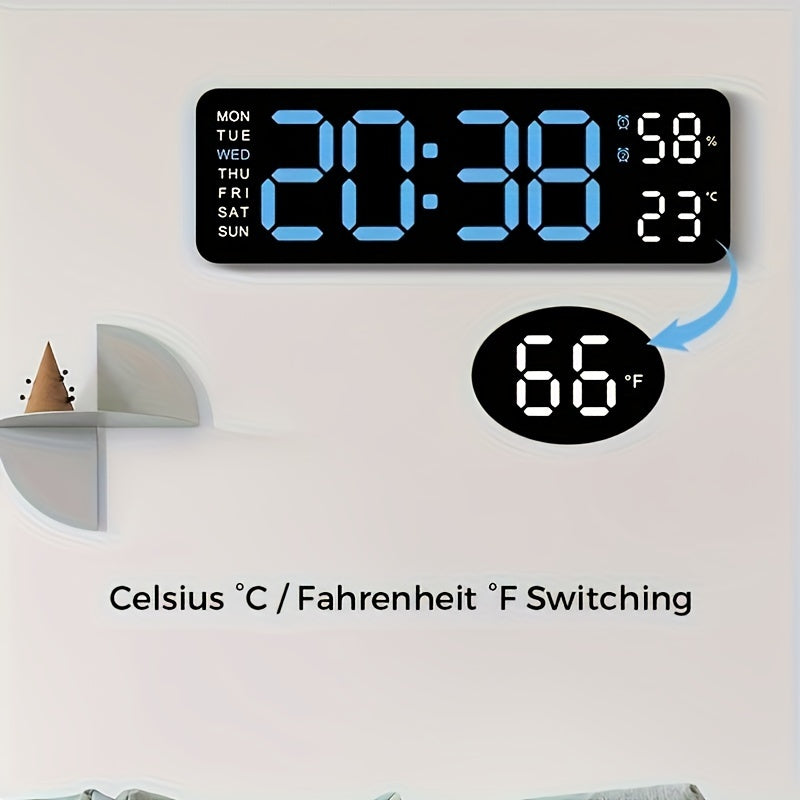 LED digital clock with temperature, humidity display - silent, multi-functional wall/table clock for home or office décor.