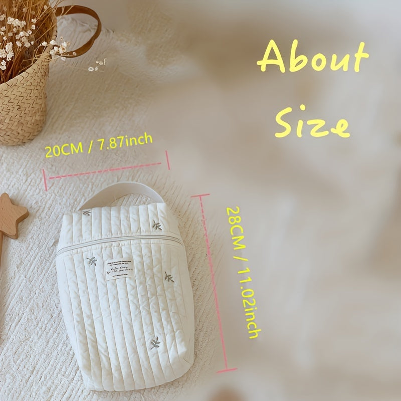 Diaper wipes bag made of cotton with high-end embroidery. Can be used as a feeding bottle diaper storage bag, baby stroller hanging bag, mother storage bag, or handbag with zipper closure.