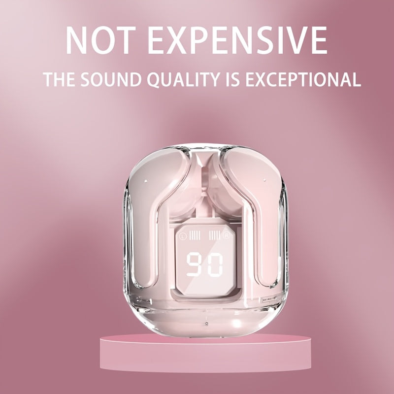 Transparent Design LED Wireless In-Ear Headphones with Touch Media Control, Low Latency, Long Battery Life, Comfortable to Wear, USB Charging, Type-C Port, Condenser Microphone, Open-back