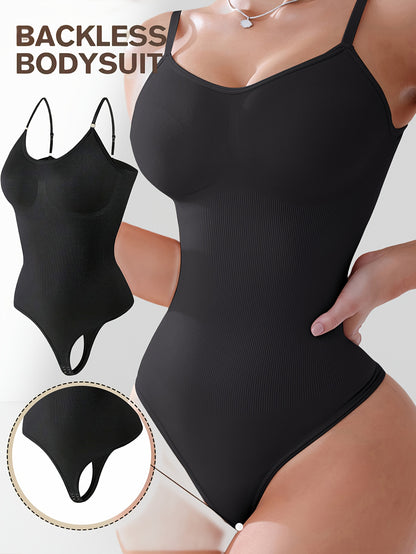 Stylish backless bodysuit for women with high support, tummy control, and slimming design. Made with a nylon-elastane blend, ideal for casual wear.