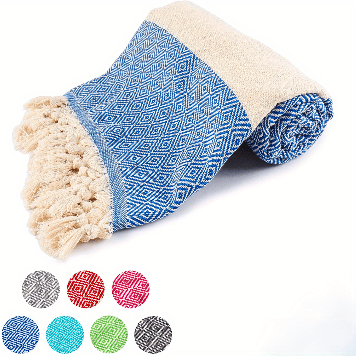 1PC Turkish beach towel with jacquard rhombus design, quick-drying and sand-free, measures 71" x 39" (100cm x 180cm) for both beach and bathroom use.