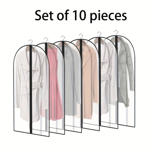 Set of 10 Plastic Garment Covers with Transparent Zipper Closure, Dust-Proof Suit Bags for Closet Storage, Moisture-Proof Clothing Protectors with Durable Stitching, Ideal Home Supplies for Clothes Organization