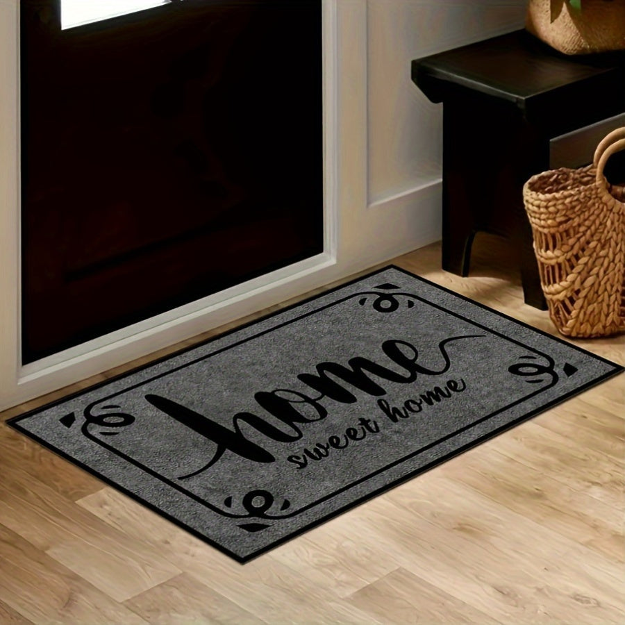 Machine washable Sweet Home Welcome doormat made of polyester. Suitable for indoor and outdoor use, this entrance mat is perfect for home, living room, kitchen, bedroom, farmhouse, hallway, and laundry room carpet.