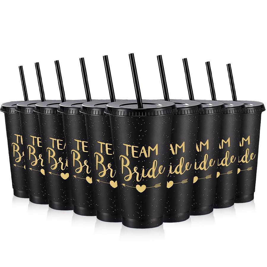 10 24oz Bachelorette Party Tumblers with Lids and Straws, perfect for bridesmaids and bridal party gifts at weddings.