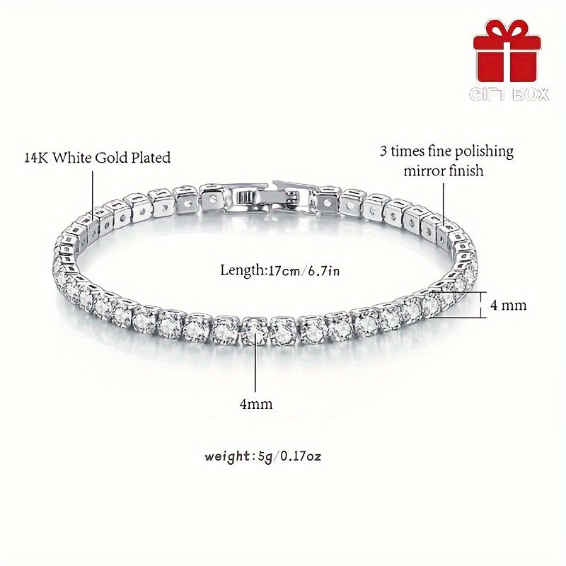 One piece of elegant titanium steel jewelry for women with a 14K golden plated tennis bracelet featuring synthetic cubic zirconia. Perfect for daily or festival wear, this piece makes for an ideal Mother's Day gift and comes in a gift box.