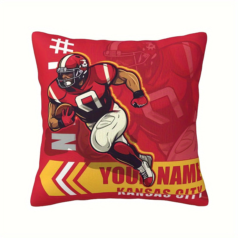 Customized Kansas City football-inspired throw pillow cover - Personalized polyester cushion case measuring 45.72x45.72 cm, perfect for adding a touch of team spirit to your bedroom or living room décor. This mixed color cover is made of durable knit