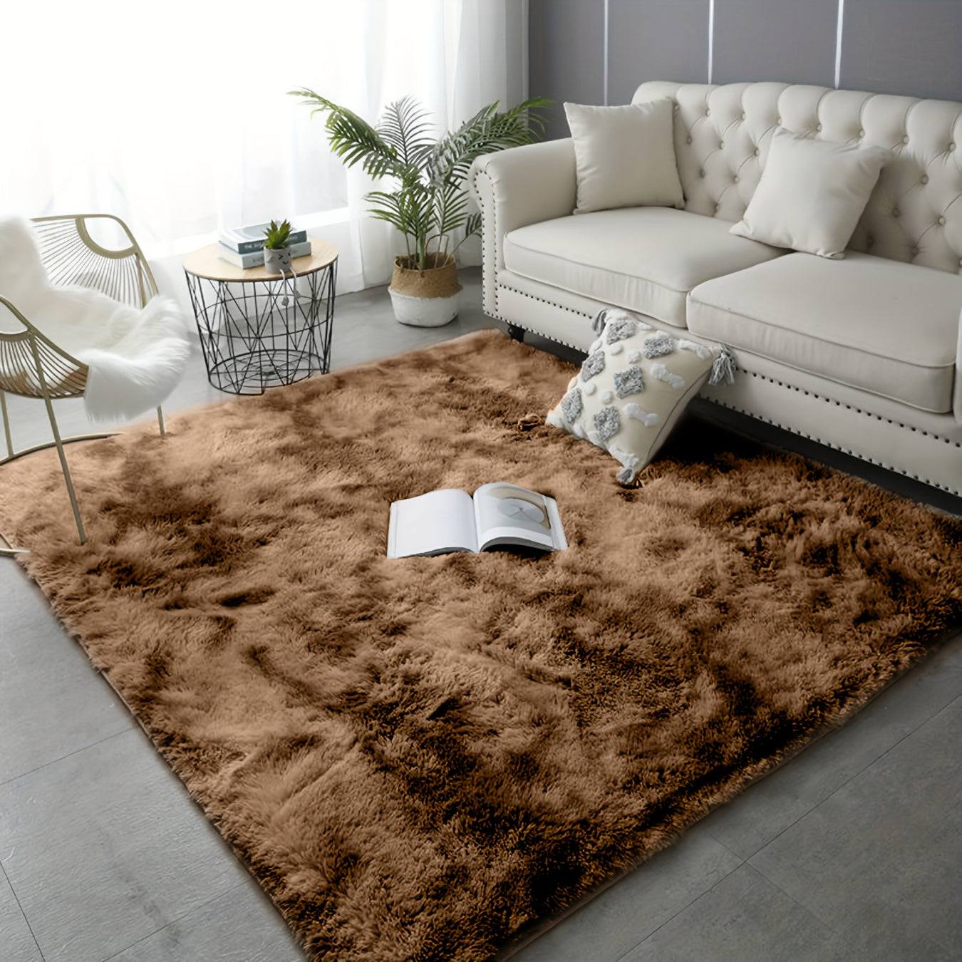 Soft fluffy shag area rug designed for living rooms and bedrooms. This cute luxury carpet is perfect for adding warmth and style to your home decor. The non-slip rug is also machine washable for easy maintenance. Ideal for adding a touch of comfort and