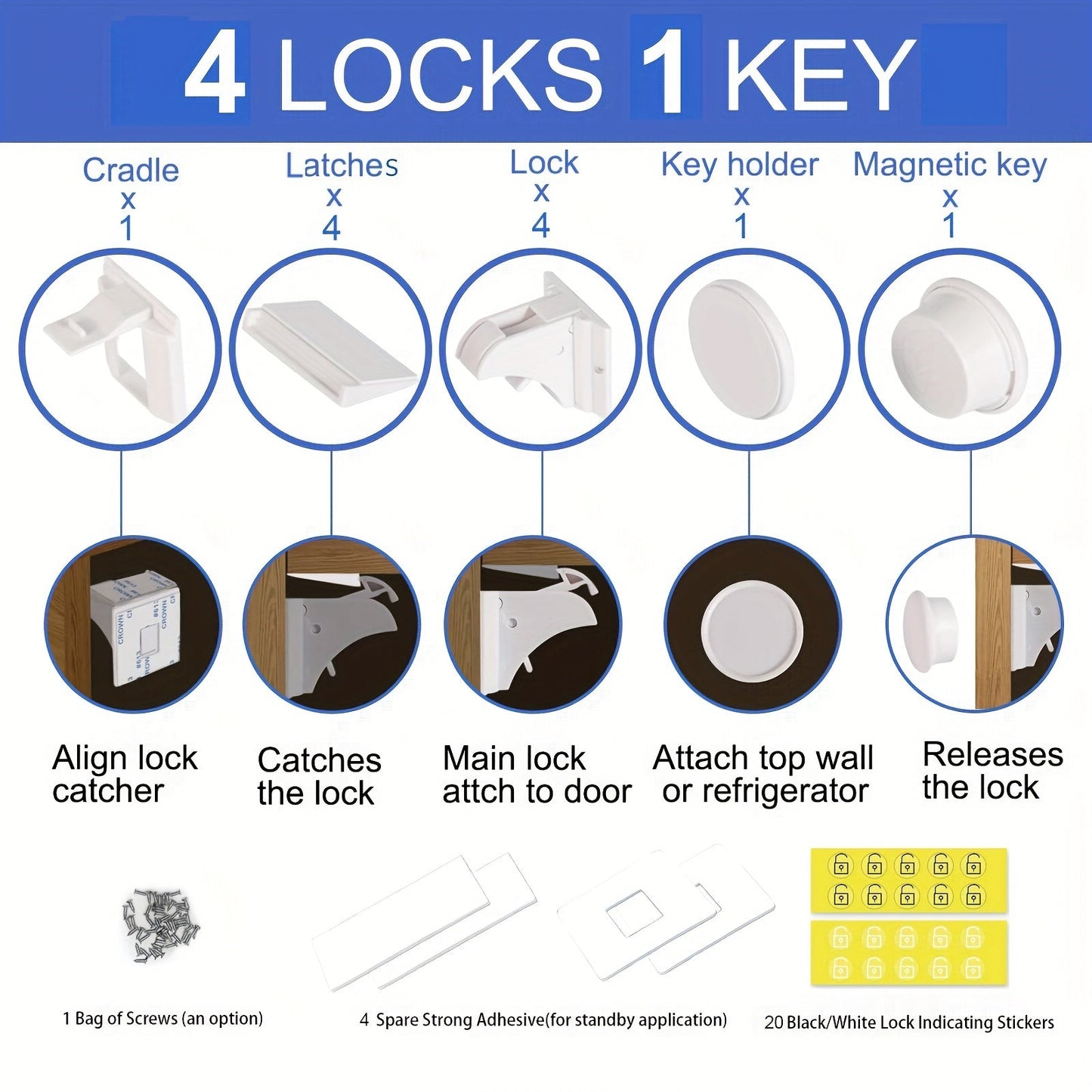 Magnetic Baby Proofing Cabinet Locks - Easy Installation with No Drilling or Tools Required - Set Includes 4, 10, or 20 Locks and 1, 2, or 3 Keys