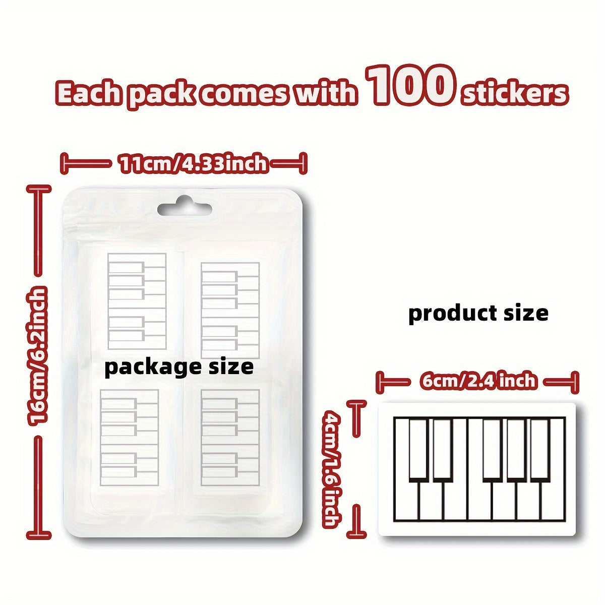 100-piece keyboard notation labels set for piano/accordion, portable, self-adhesive, ideal for music theory practice and teaching for beginners and musicians, measuring 6.1x4.06 cm.