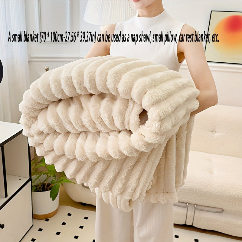 Bohemian Style White Rabbit Fur Imitation Shawl Blanket - Luxuriously Soft and Warm, Perfect for All Seasons. Made of 100% Polyester, 350-400 gsm Knit Fabric for Easy Care. Great for Sofa, Bed, Office, or Travel. A Versatile and Thoughtful Gift for Any