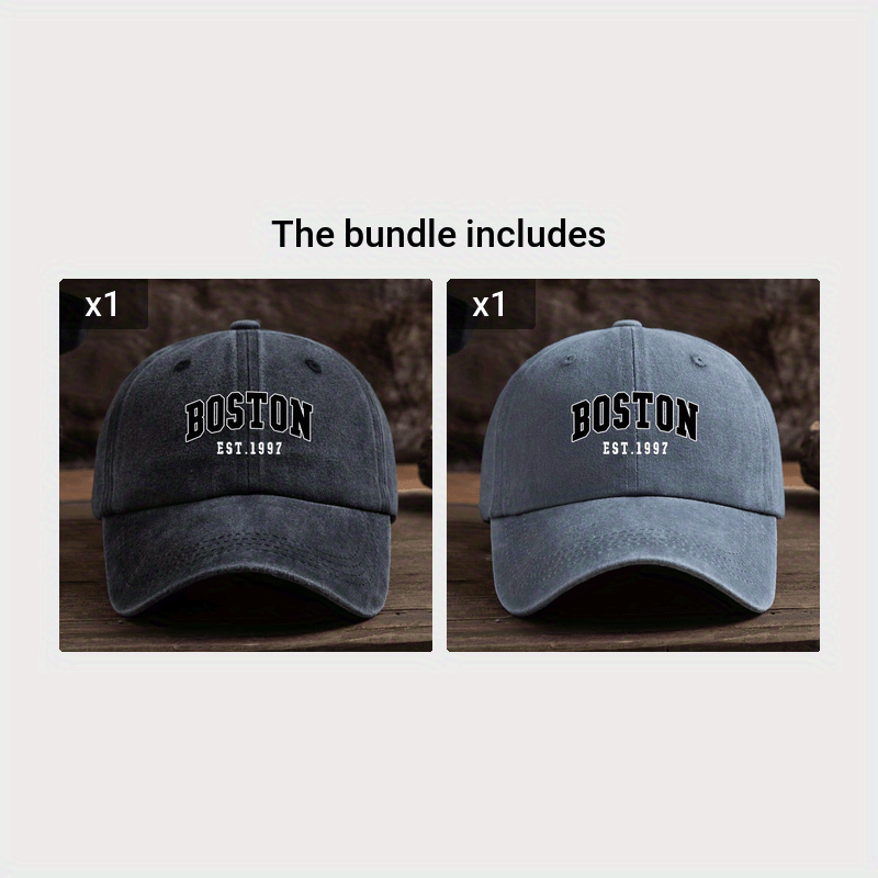 Boston Est. 1997 Unisex Fashion Baseball Cap with Adjustable Curved Brim made of Woven Textile Material, Easy Care, machine washable/dry clean.